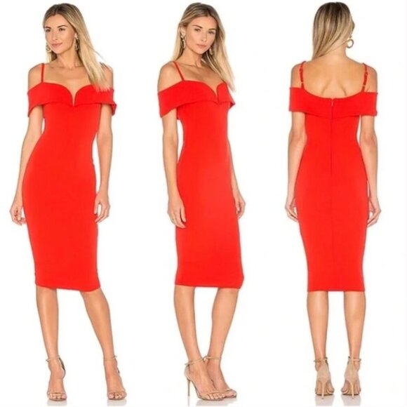 Noookie Bold Red Off-Shoulder Fitted Sheath Dress Spaghetti Strap Size Small - Picture 1 of 12